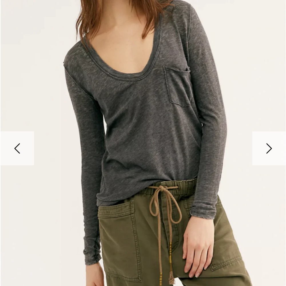 FREE PEOPLE - WE THE FREE - WASHED BLACK - BETTY LONG SLEEVE SLOUCHY TOP
